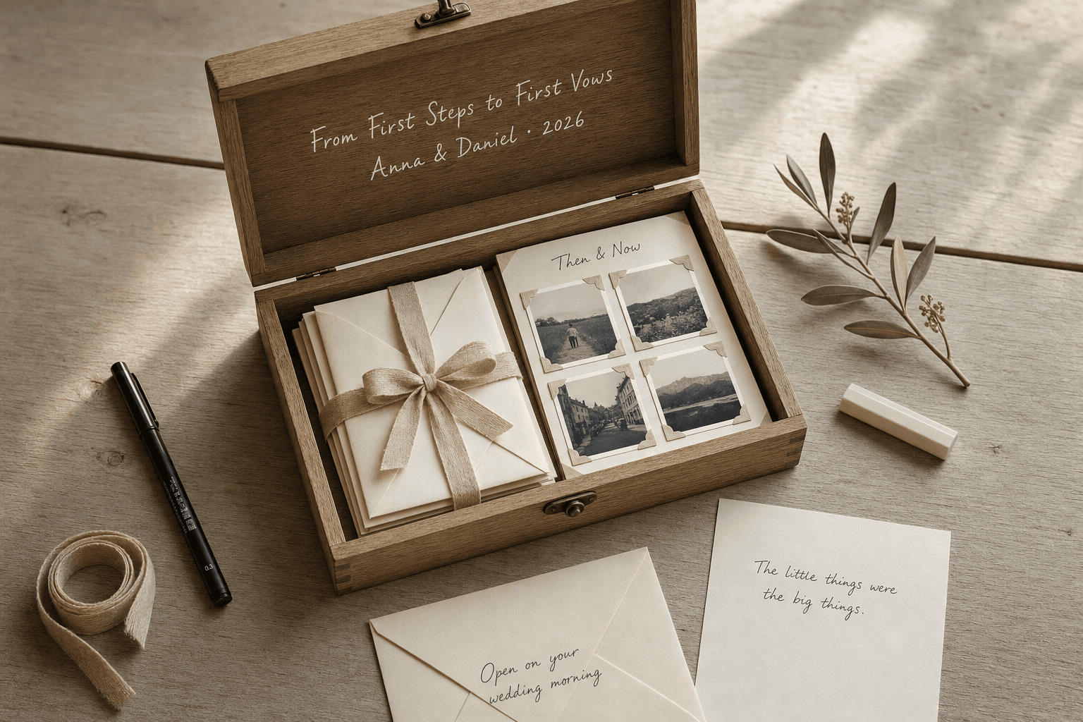 A Wedding Keepsake Box — Three Letters and a Photo Timeline