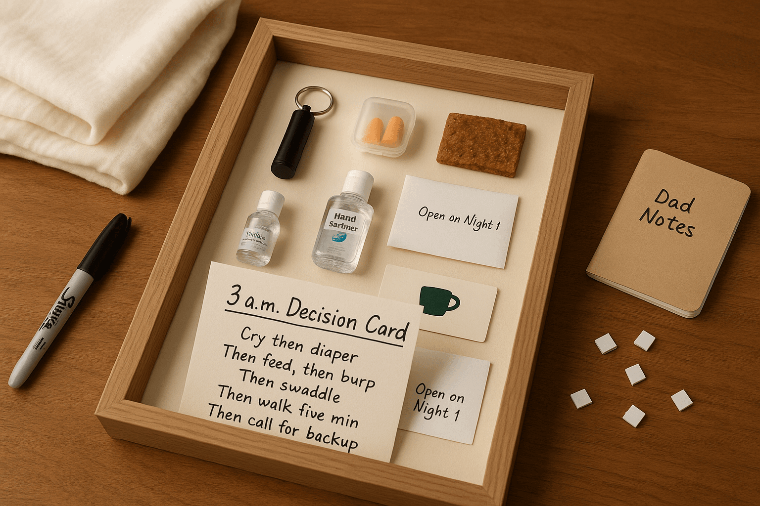 A New-Dad Survival Kit — Shadow Box, Game Plan, 3 a.m. Decision Card