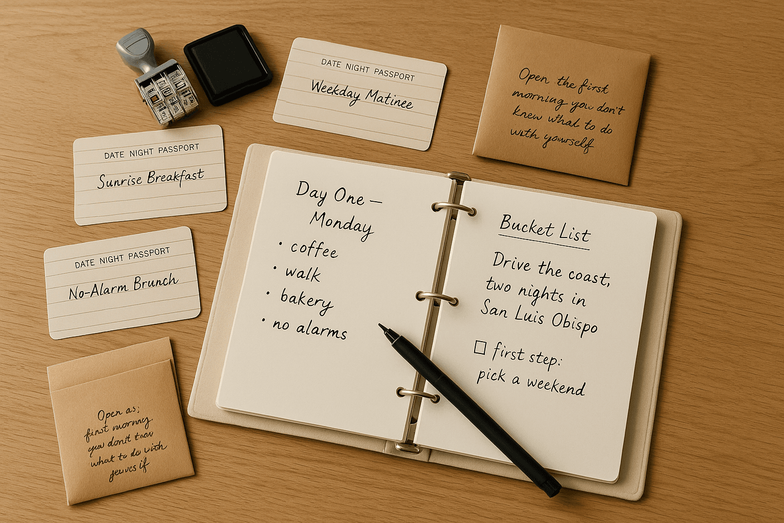 A Retirement Binder — Bucket List, Date Passport, and Day One