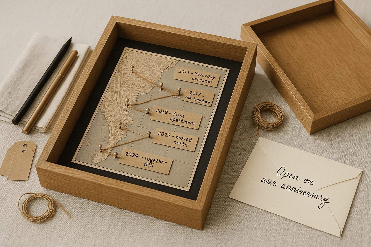 An Anniversary Map Shadow Box — Pinned and Strung Year by Year