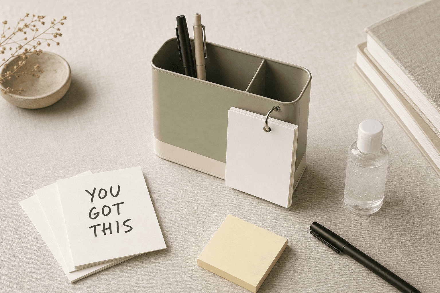 A First-Day Desk Caddy — Pep-Talk Cards and Pocket Fixes