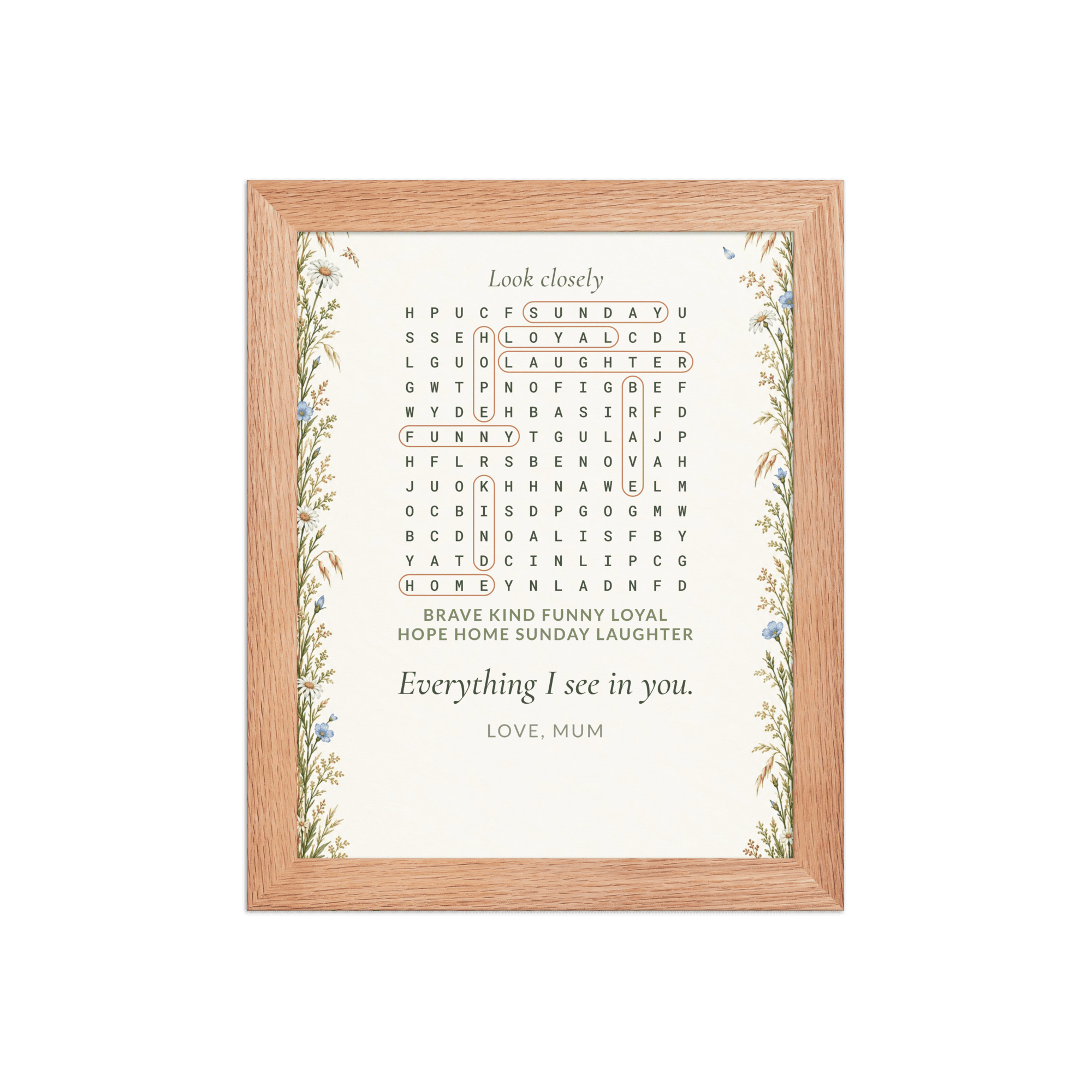Hidden Words Word Search, Personalised Framed Print