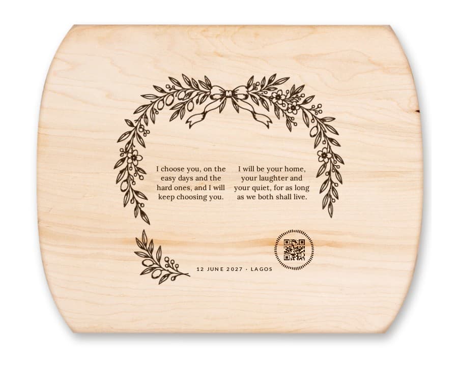 Our Vows, Personalised Engraved Maple Board
